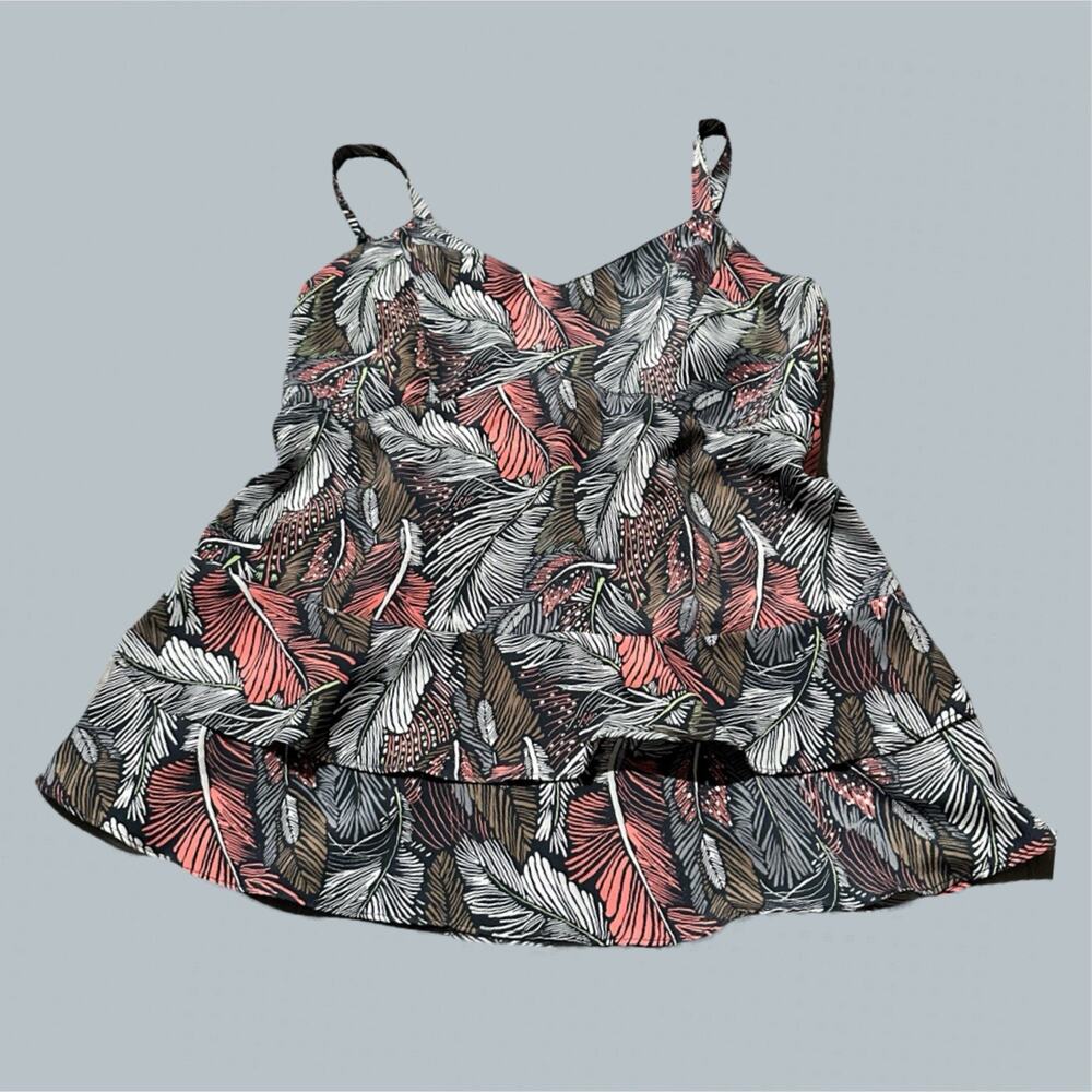 Women's Sleeveless top grey salmon feather pattern blouse dress shirt unique